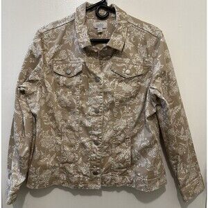 Croft & Barrow Women’s Size L Tan/White Floral Print Cotton Stretch Jacket